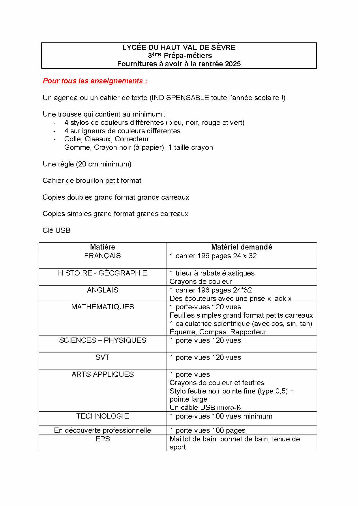 fichematériel 3prépa metiers 2025 avec ateliers