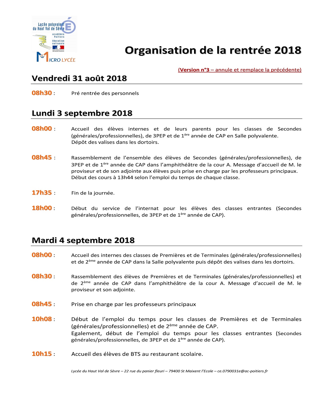Organisation de la rentrée 2018 version 3